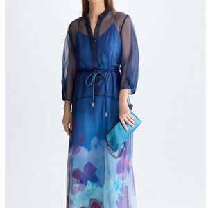 Elegant Sheer Blue Maxi Dress